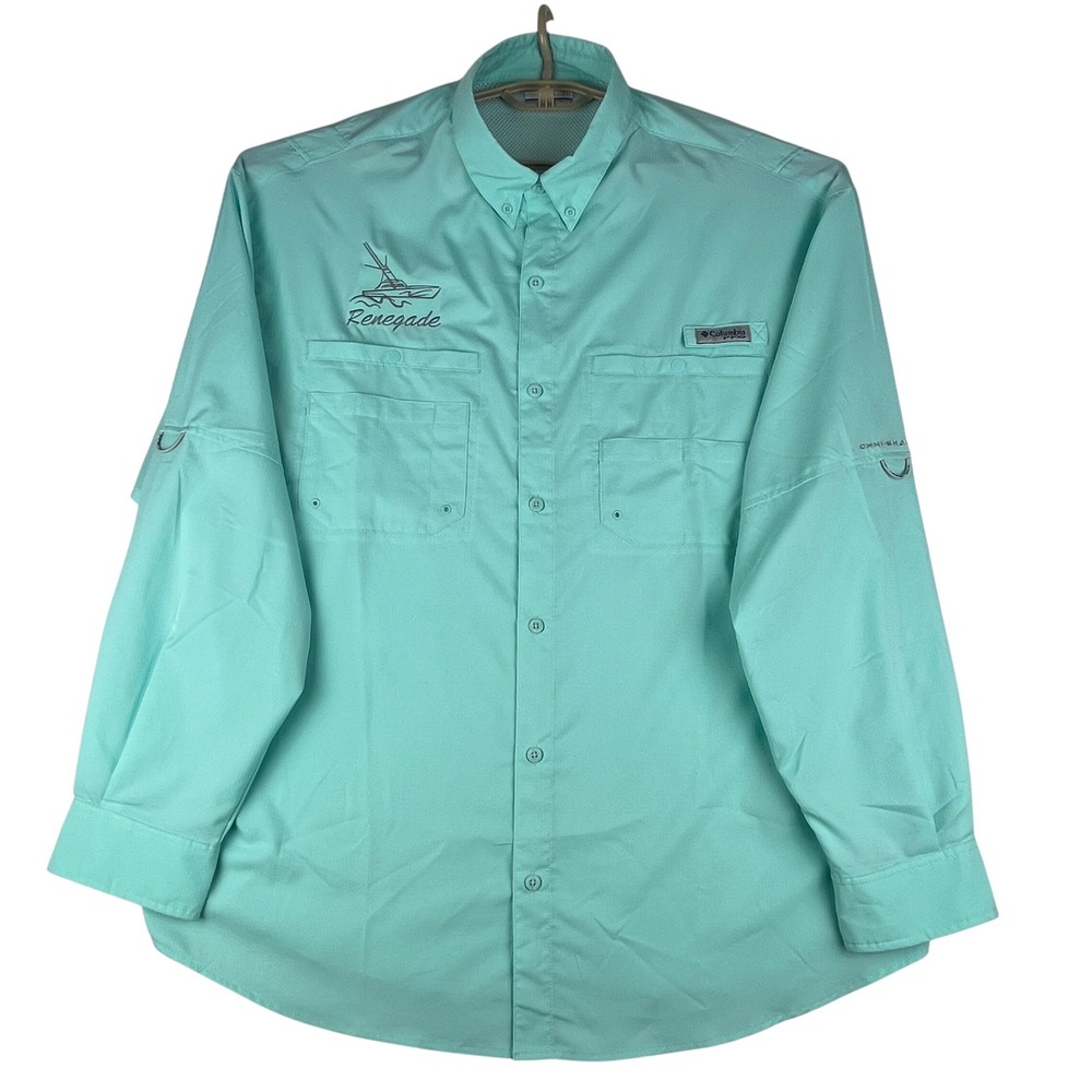 Columbia PFG Fishing Shirt Mens XXL (2TG) Mint Green Long Sleeve Renegade Boat